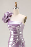 One Shoulder Light Purple Mermiad Ruffled Prom Dress