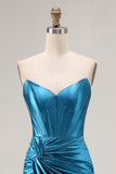 Mermaid Strapless Beaded Corset Royal Blue Prom Dress