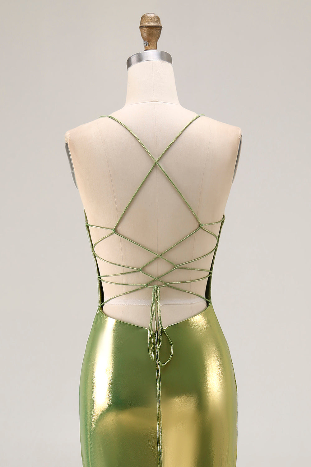 Gold Tiered Fitted Spaghetti Straps Prom Dress