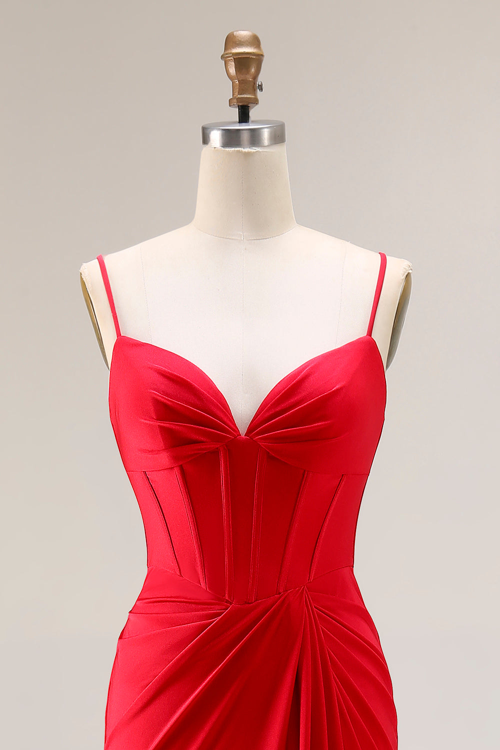 Red Corset Mermaid Spaghetti Straps Prom Dress