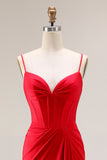 Red Corset Mermaid Spaghetti Straps Prom Dress