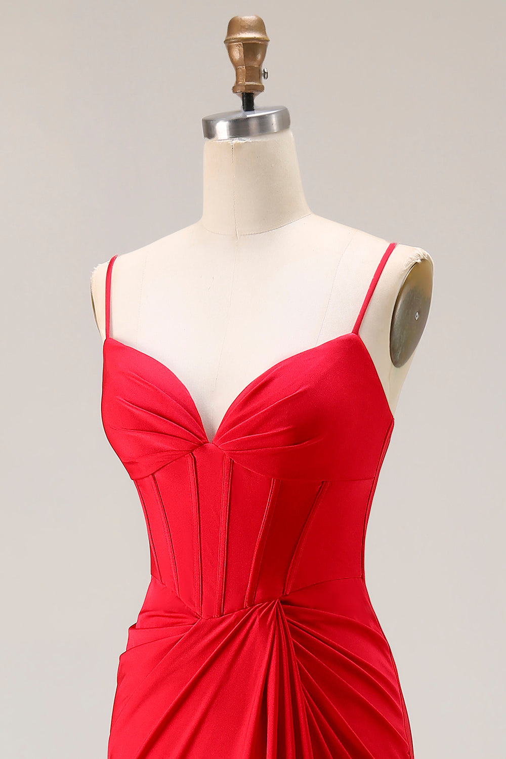 Red Corset Mermaid Spaghetti Straps Prom Dress