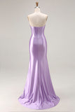 Mermaid Corset Strapless Ruched Purple Prom Dress