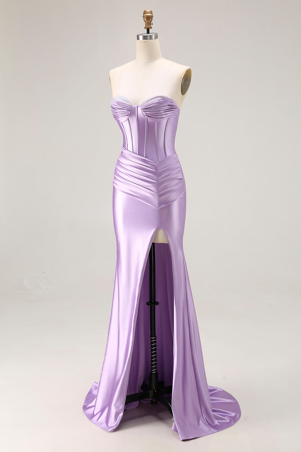 Mermaid Corset Strapless Ruched Purple Prom Dress