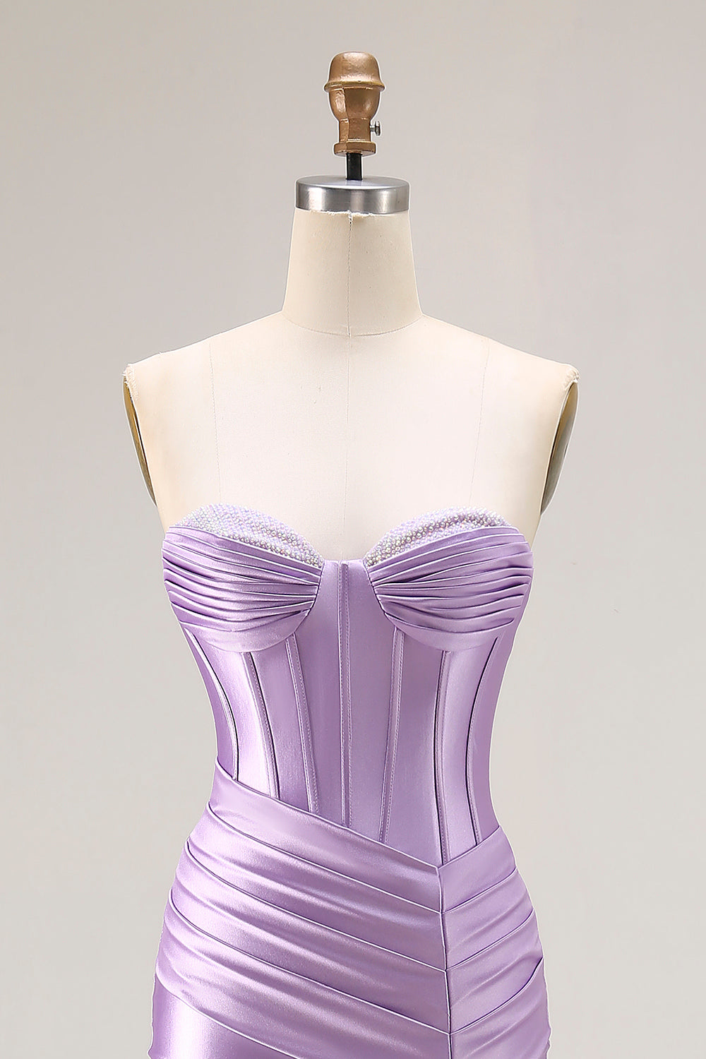 Mermaid Corset Strapless Ruched Purple Prom Dress