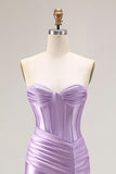 Mermaid Corset Strapless Ruched Purple Prom Dress