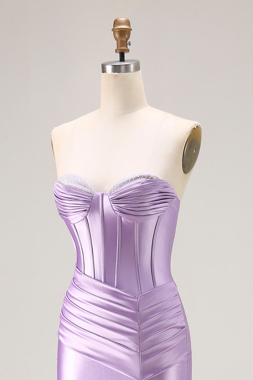Mermaid Corset Strapless Ruched Purple Prom Dress