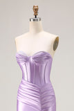 Mermaid Corset Strapless Ruched Purple Prom Dress