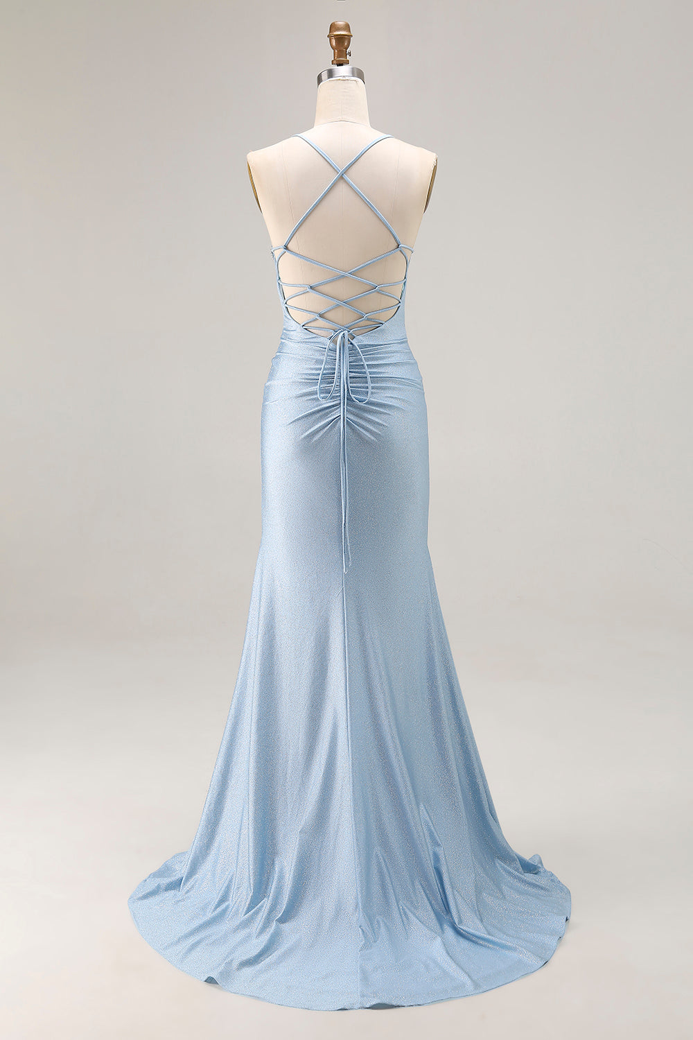 Mermaid Light Blue Beaded Spaghetti Straps Prom Dress