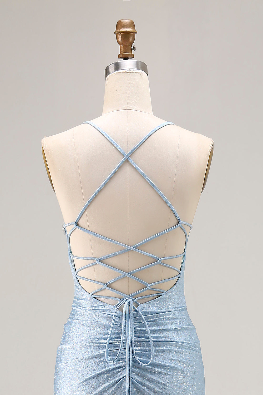 Mermaid Light Blue Beaded Spaghetti Straps Prom Dress