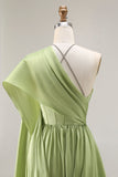 Halter Cut Out A Line Sage Green Prom Dress with Cape