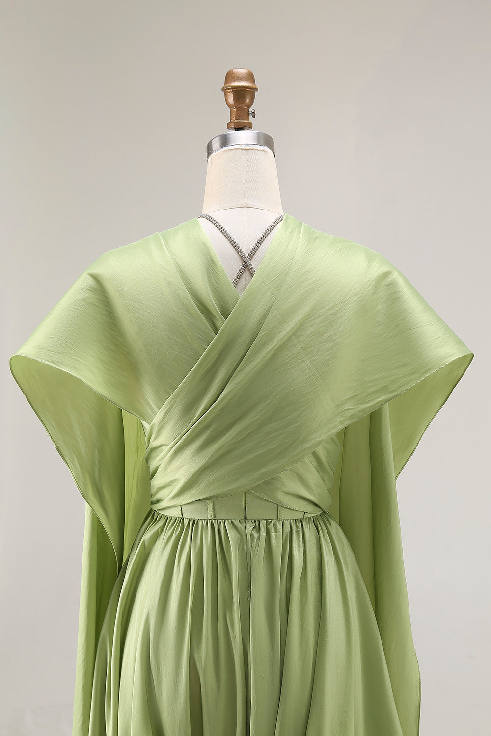 Halter Cut Out A Line Sage Green Prom Dress with Cape