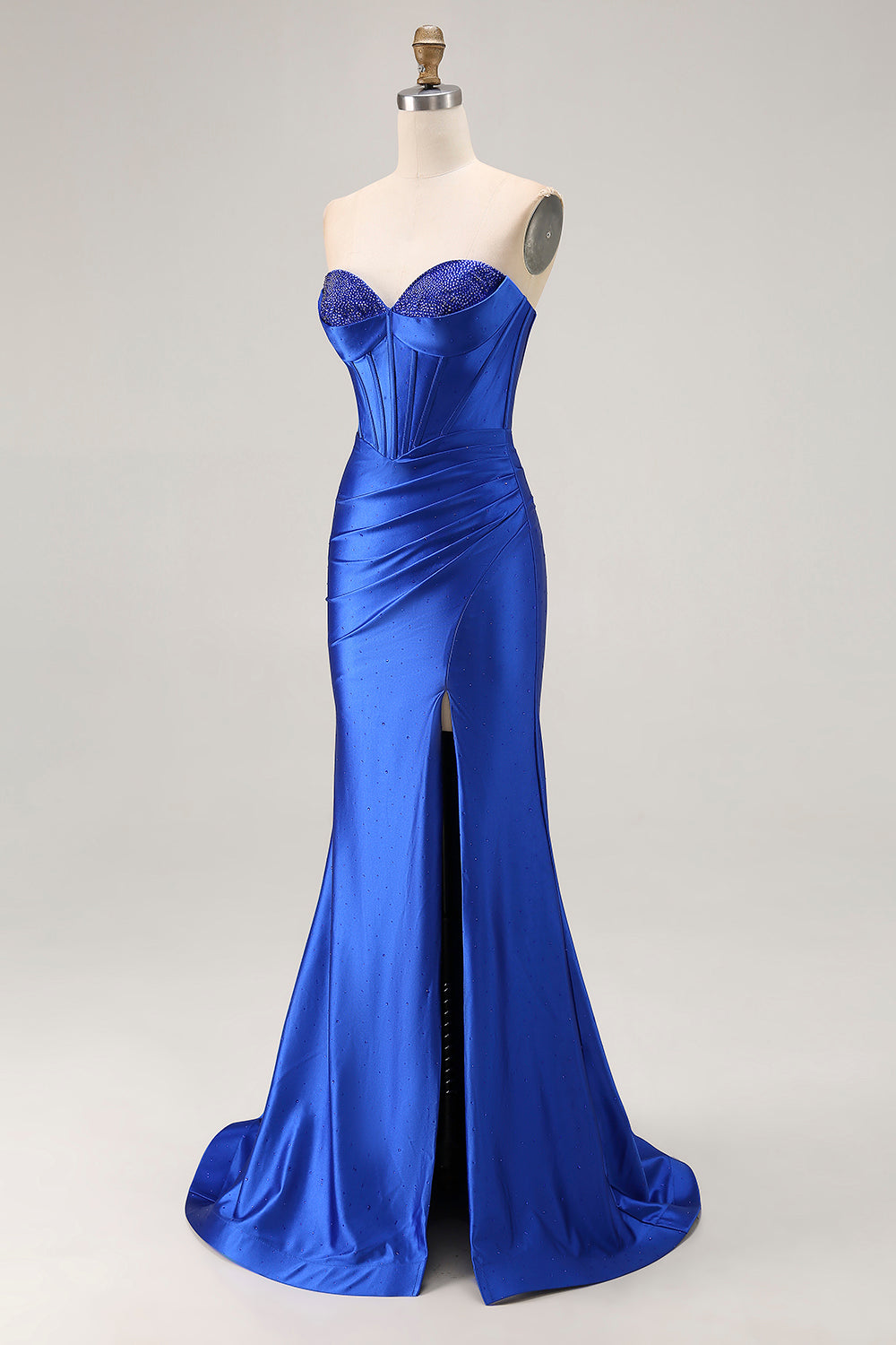 Royal Blue Strapless Beaded Mermaid Corset Prom Dress