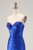 Royal Blue Strapless Beaded Mermaid Corset Prom Dress