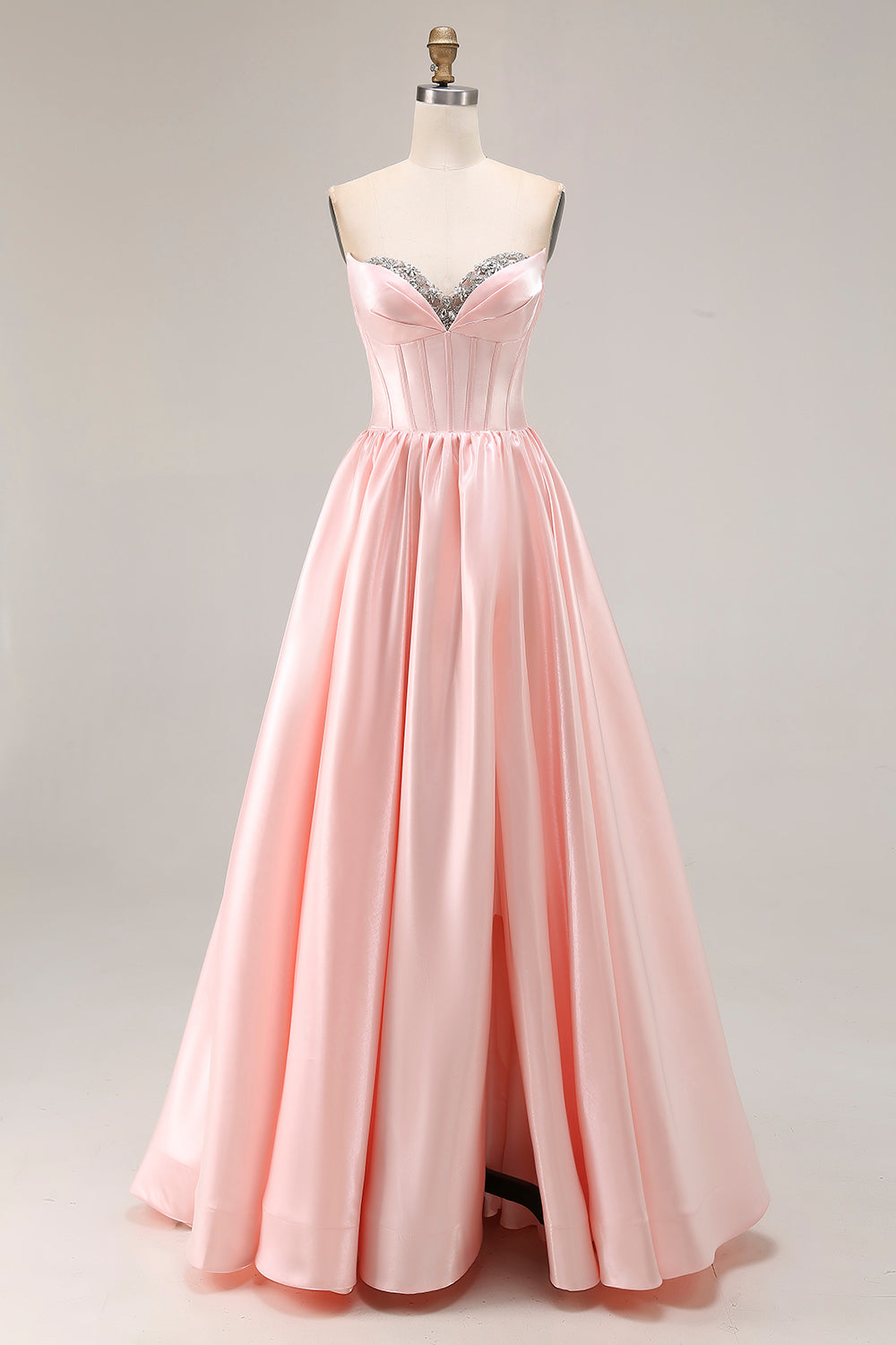 Blush Strapless A Line Corset Satin Prom Dress