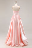 Blush Strapless A Line Corset Satin Prom Dress