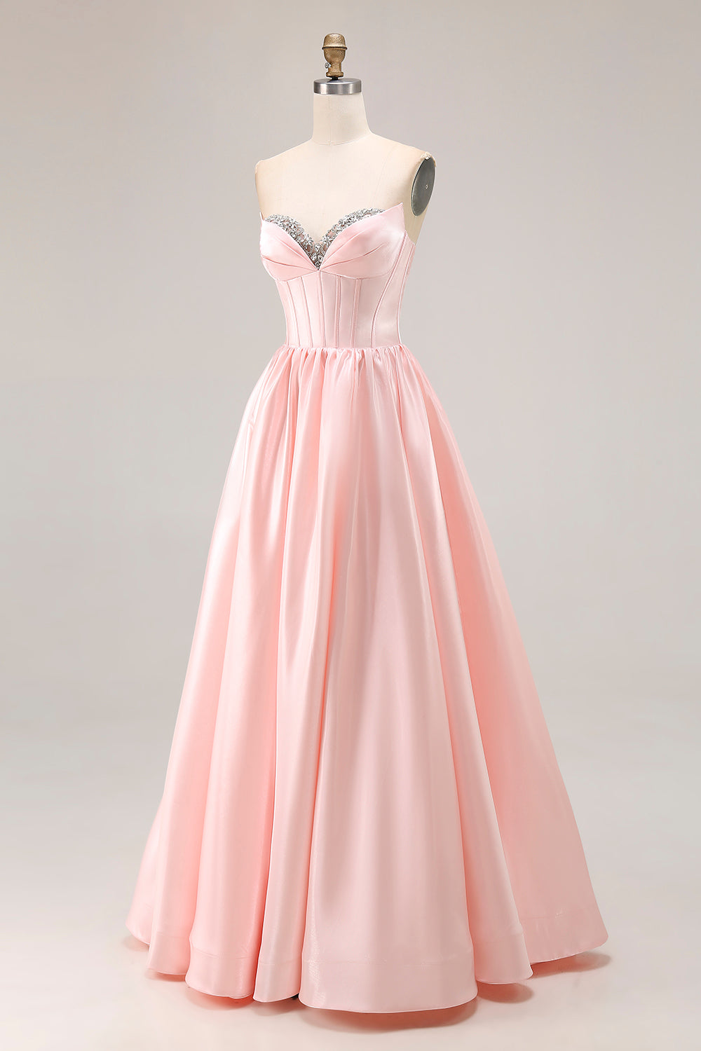 Blush Strapless A Line Corset Satin Prom Dress