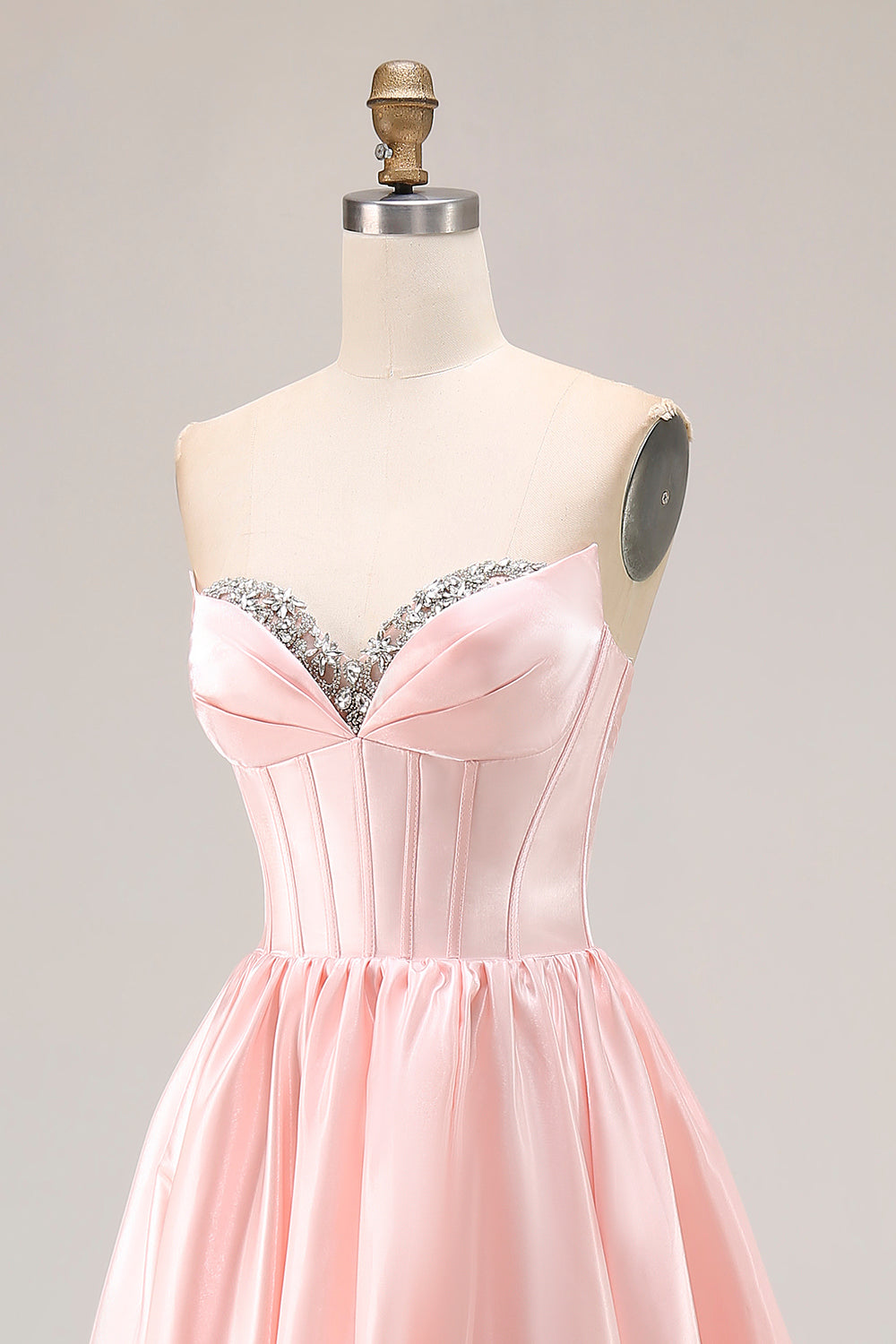 Blush Strapless A Line Corset Satin Prom Dress
