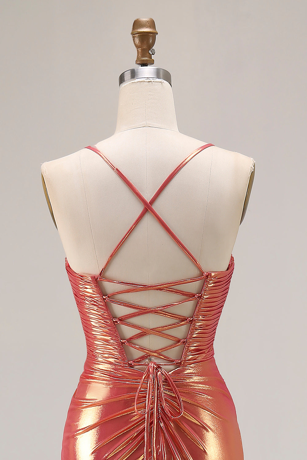 Spaghetti Straps Ruched Mermaid Orange Prom Dress