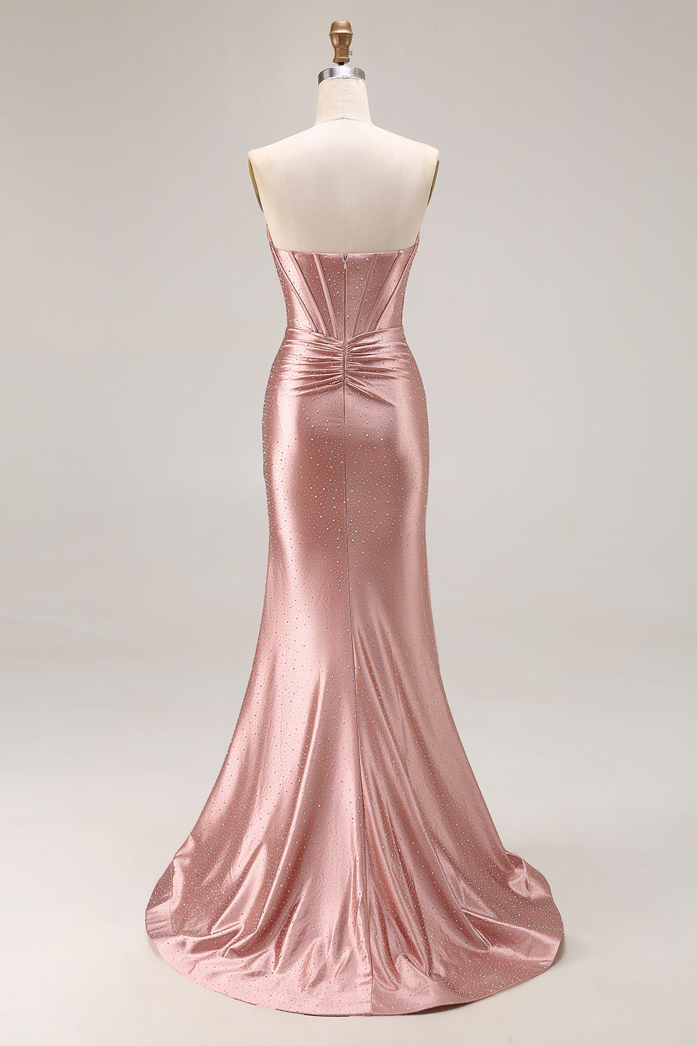 Mermaid Corset Strapless Dusty Rose Prom Dress with Rhinestones