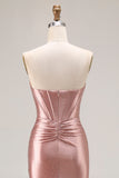 Mermaid Corset Strapless Dusty Rose Prom Dress with Rhinestones