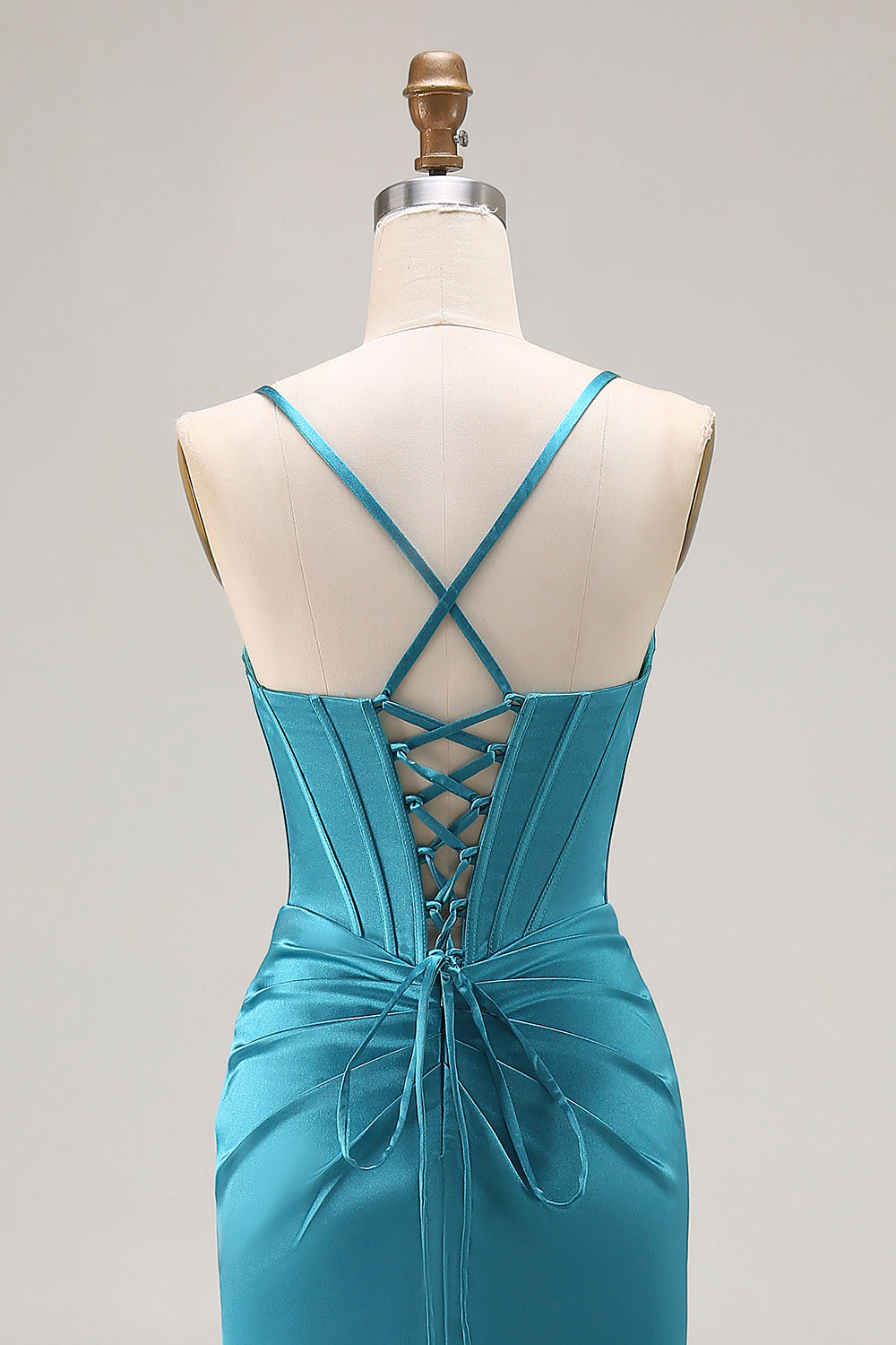 Peacock Blue Mermaid Corset Cut Out Ruched Prom Dress