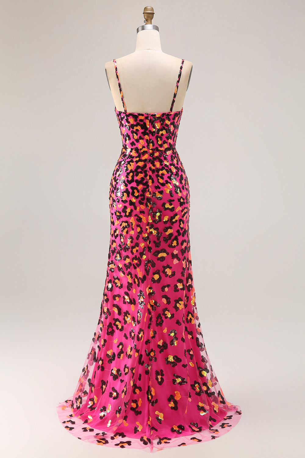 Fuchsia Leopard Mermaid Spaghetti Straps Prom Dress
