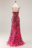 Fuchsia Leopard Mermaid Spaghetti Straps Prom Dress