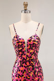 Fuchsia Leopard Mermaid Spaghetti Straps Prom Dress
