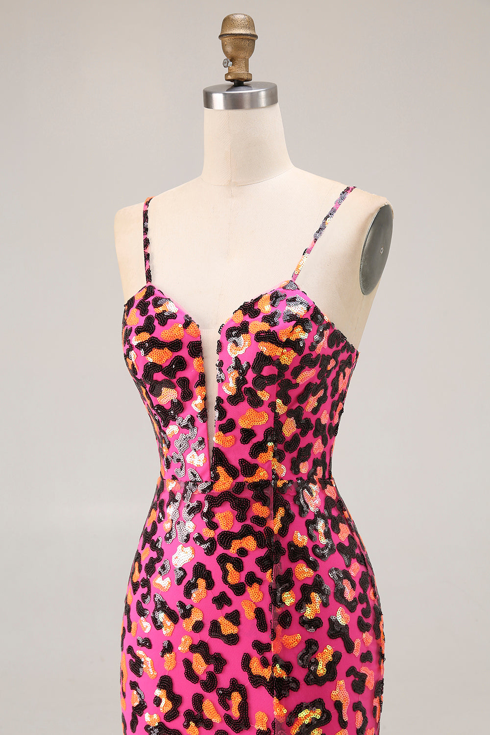 Fuchsia Leopard Mermaid Spaghetti Straps Prom Dress