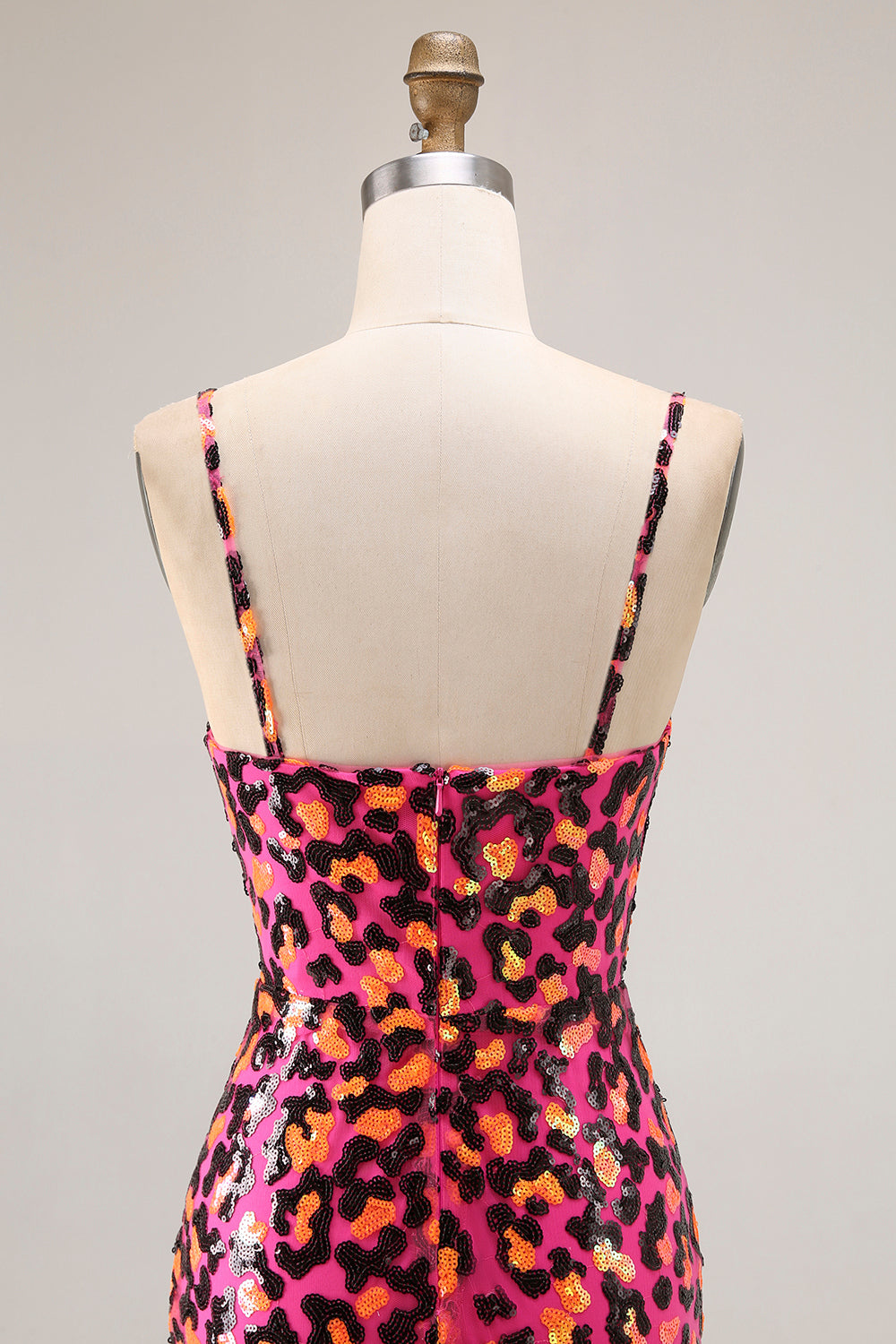 Fuchsia Leopard Mermaid Spaghetti Straps Prom Dress