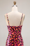 Fuchsia Leopard Mermaid Spaghetti Straps Prom Dress
