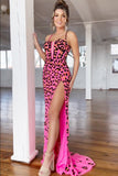 Fuchsia Leopard Mermaid Spaghetti Straps Prom Dress