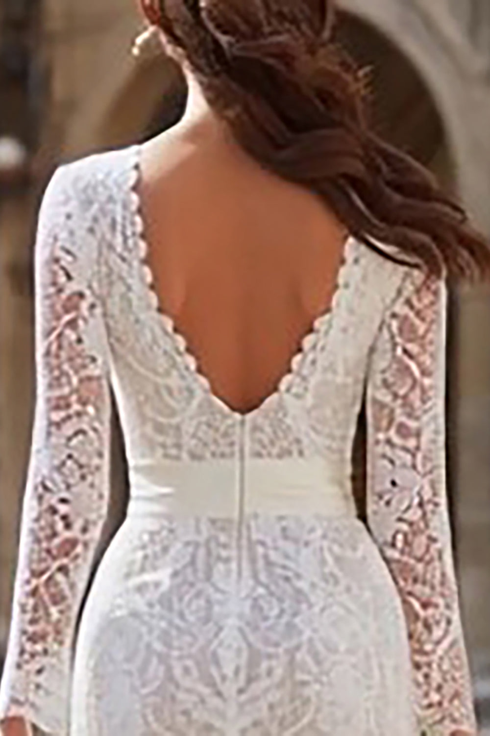 Long Sleeve Bodycon Lace Ivory Engagement Dress with Sash
