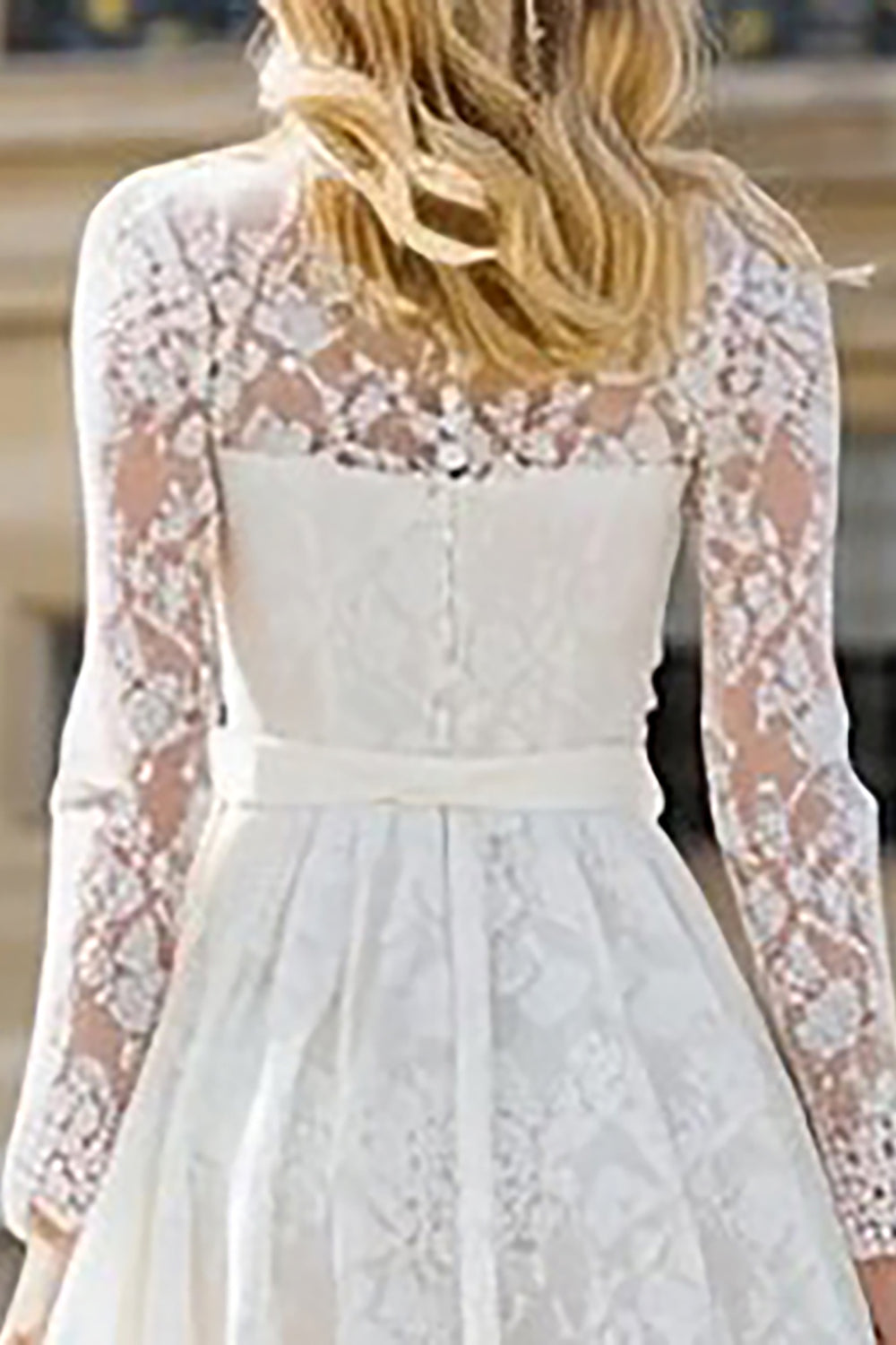 Ivory Long Sleeve A Line Lace Bowed Engagement Dress