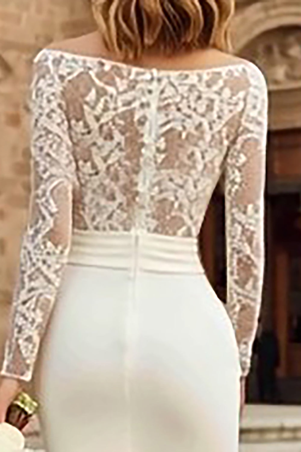 Ivory Long Sleeve Bodycon Lace Midi Engagement Dress