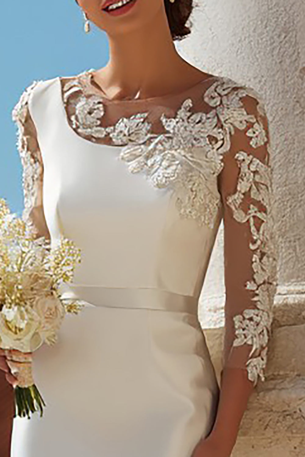 Ivory Bodycon Satin Midi Engagement Dress with Lace