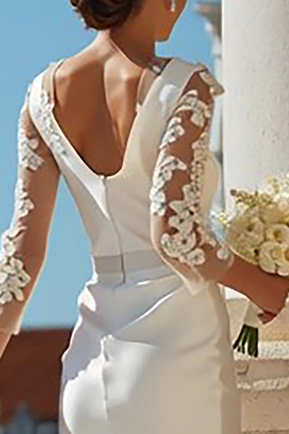 Ivory Bodycon Satin Midi Engagement Dress with Lace