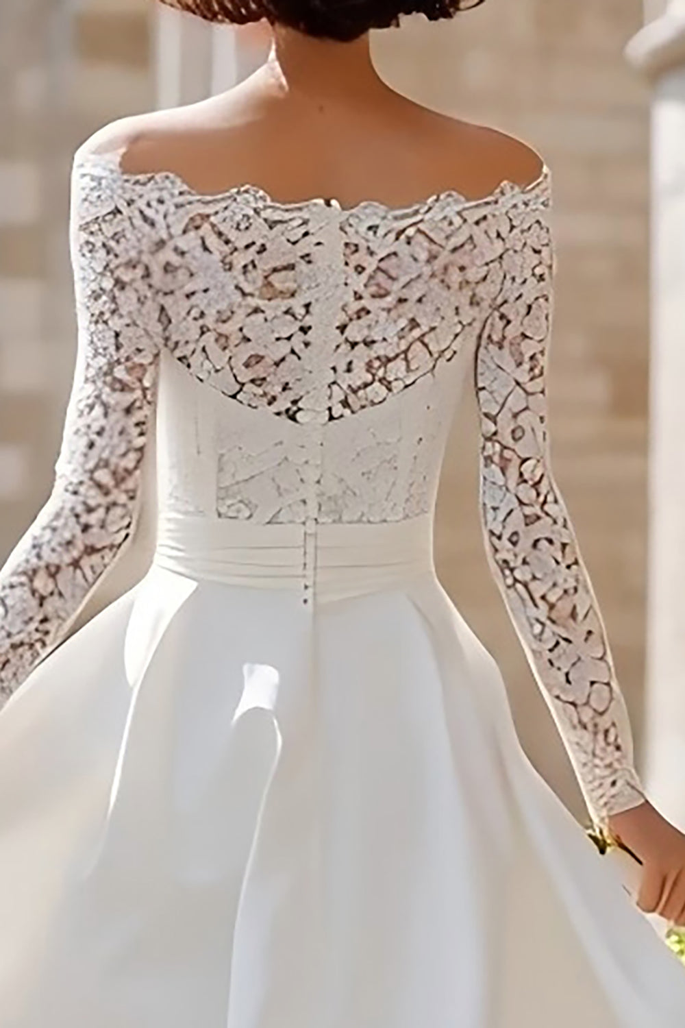 Off the Shoulder Ivory A Line Lace Engagement Dress