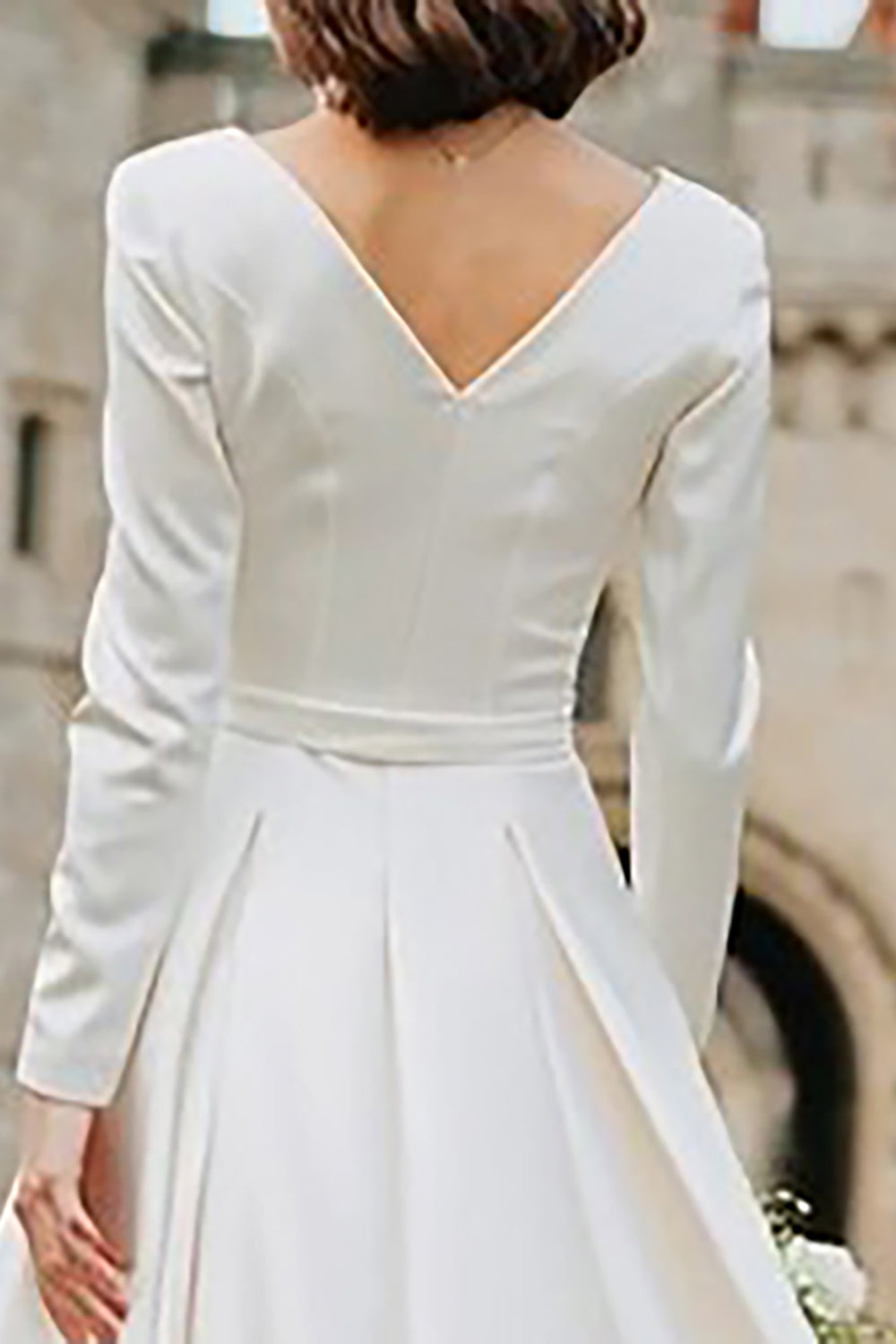 Ivory Satin A Line Long Sleeve Engagement Dress