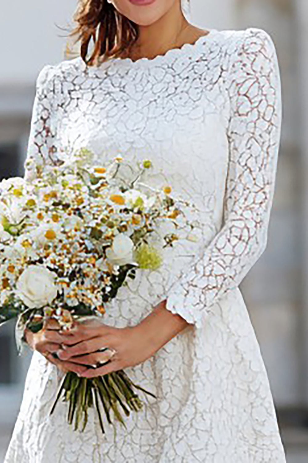 Ivory A Line Long Sleeve Lace Engagement Dress