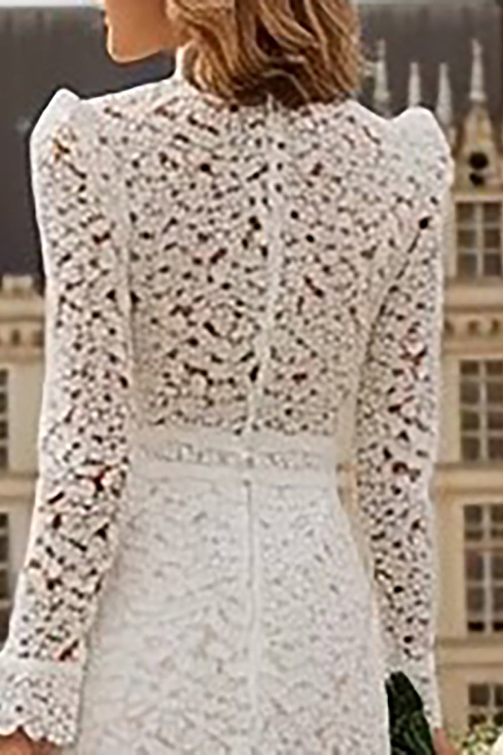 High Neck Ruffled Ivory Midi Lace Engagement Dress