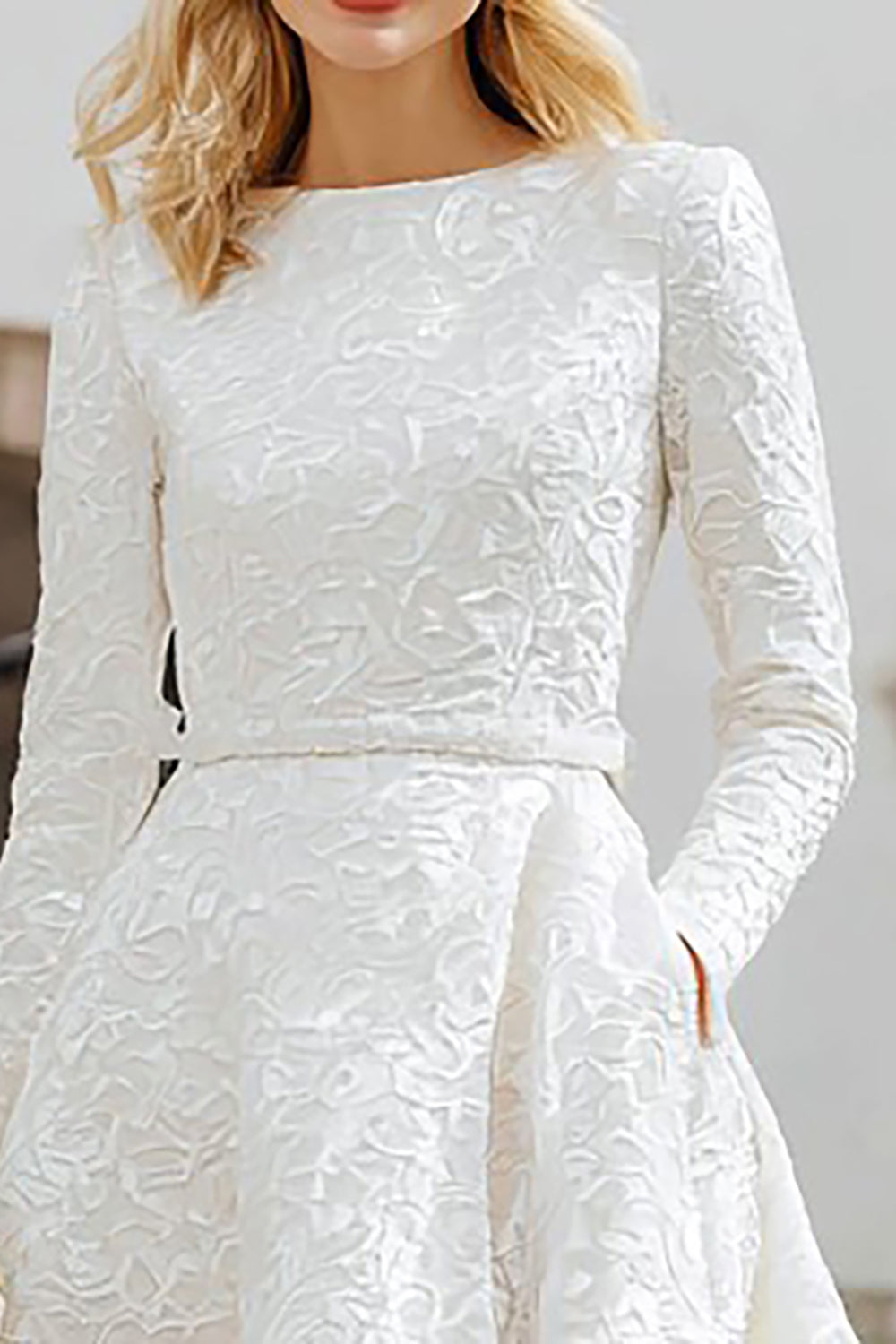 Long Sleeve Ivory A Line Engagement Dress with Lace