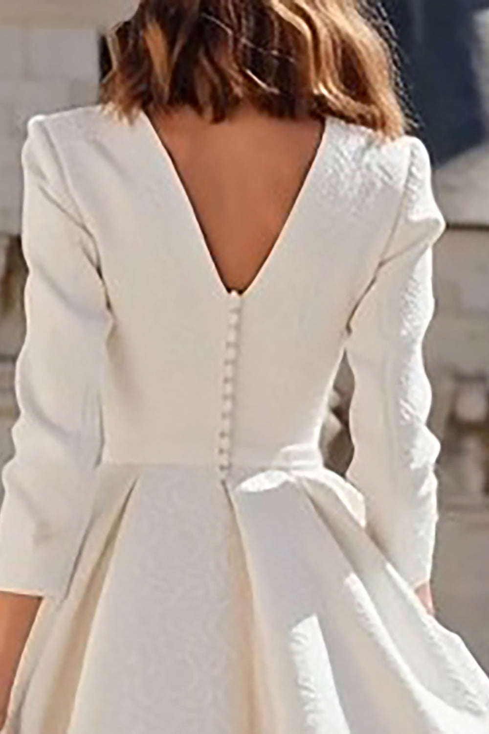 Long Sleeve V Neck Ivory Jacquard A Line Engagement Dress