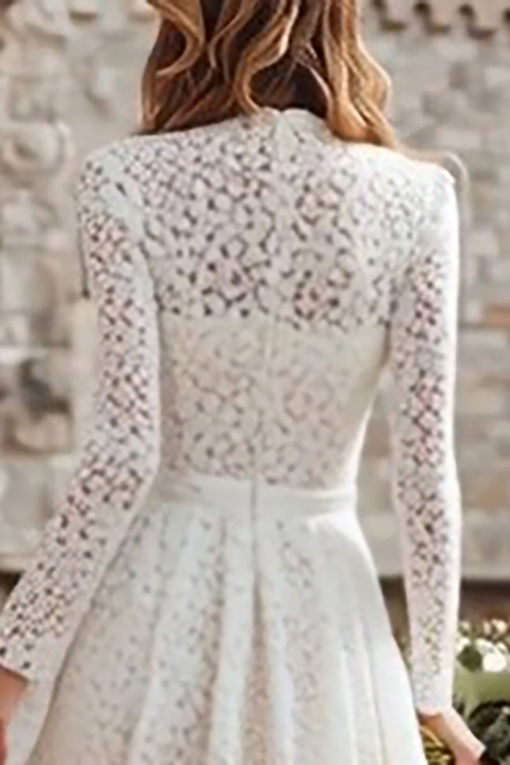 Long Sleeve A Line Ivory High Neck Engagement Dress