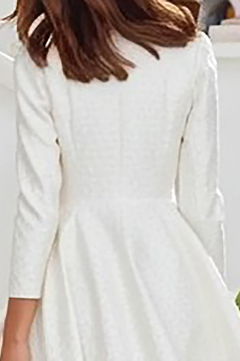 Long Sleeve A Line Ruffled Ivory Midi Engagement Dress