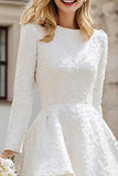 Long Sleeve A Line Ruffled Ivory Engagement Dress