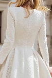Long Sleeve A Line Ruffled Ivory Engagement Dress