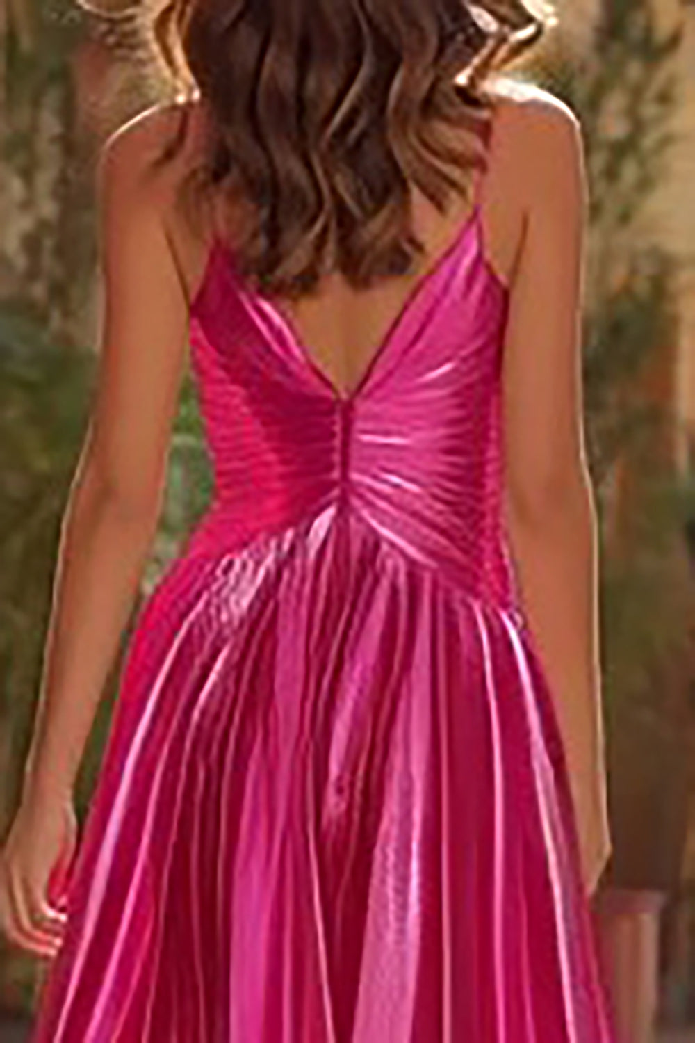 Spaghetti Straps A Line Pleated Fuchsia Prom Dress