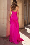 Strapless Fuchsia Ruffled Prom Dress with Sash